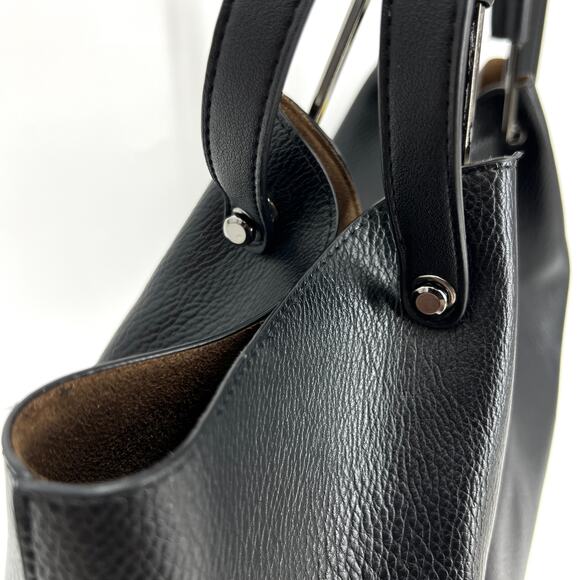 Sondra Roberts Squared Vegan Leather Tote Satchel Black Shoulder Bag Purse Large - Picture 12 of 12